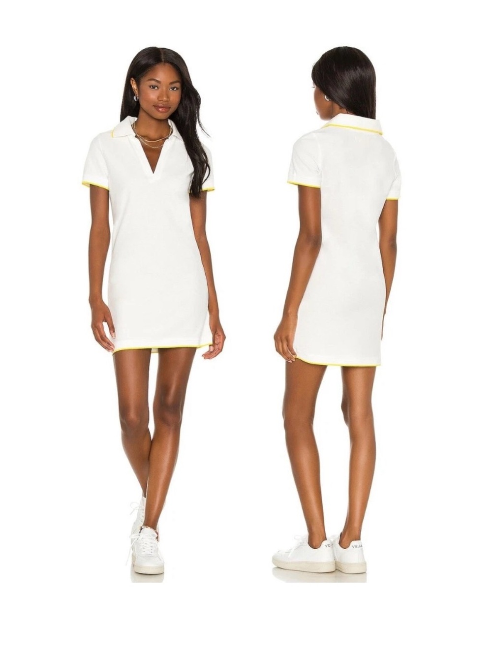 SOLID & STRIPED White Mini Polo Dress with Yellow Trim